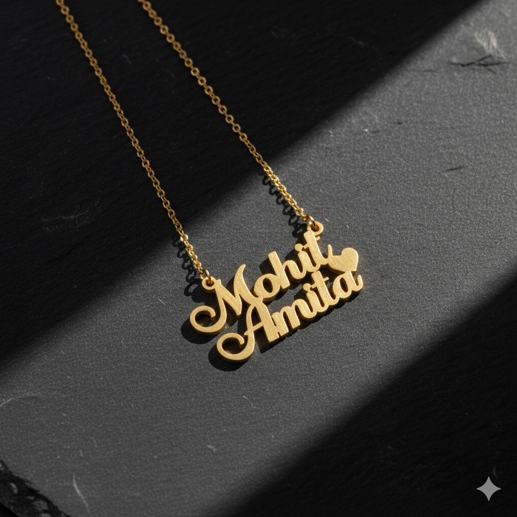 Classic Double Name Necklace With Heart