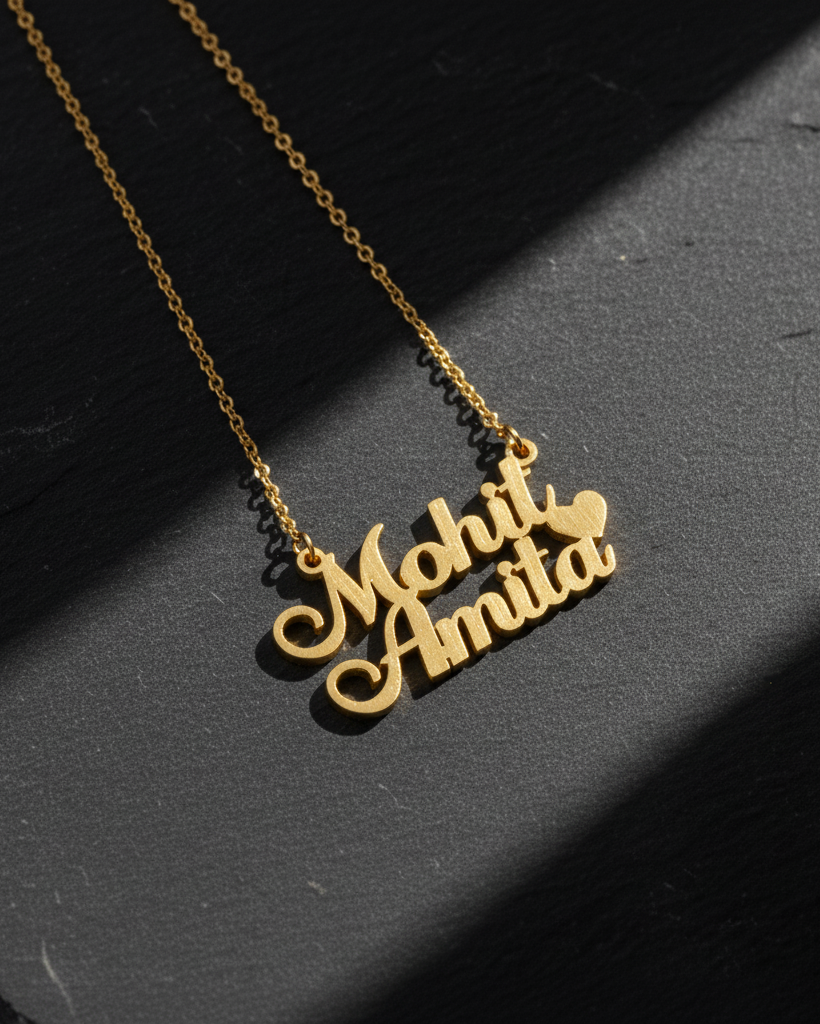 Classic Double Name Necklace With Heart