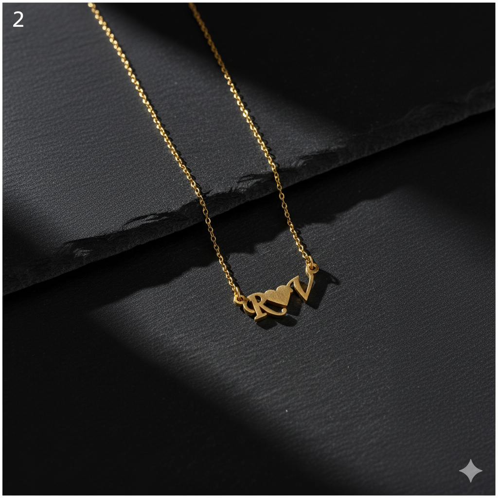 Precious Necklace With Couple's Initials And Heart