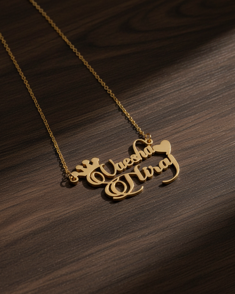 Customised Name Pendant Necklace With Heart And Crown