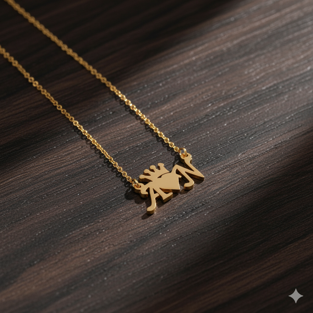 Prestigious Necklace With Couple's Initials With Heart And Crown.