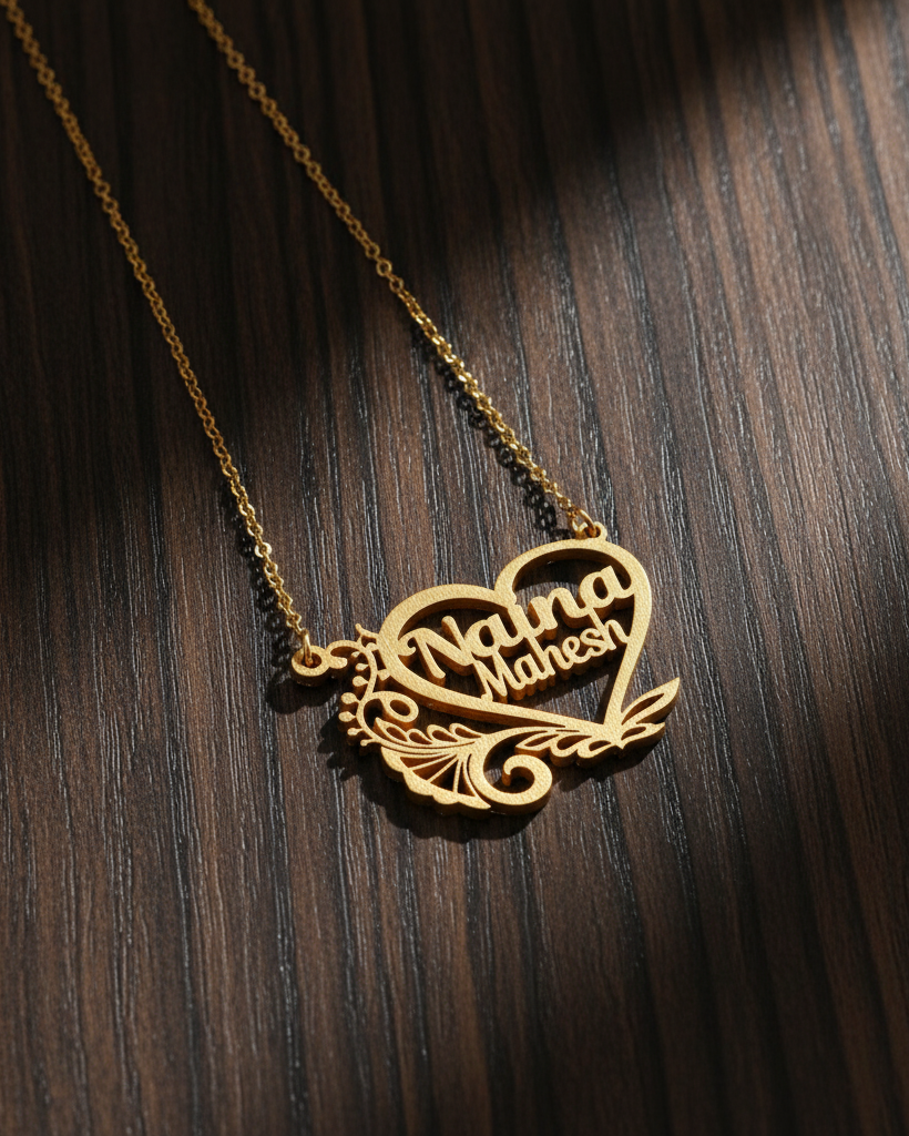 Elegant designer heart double name necklace