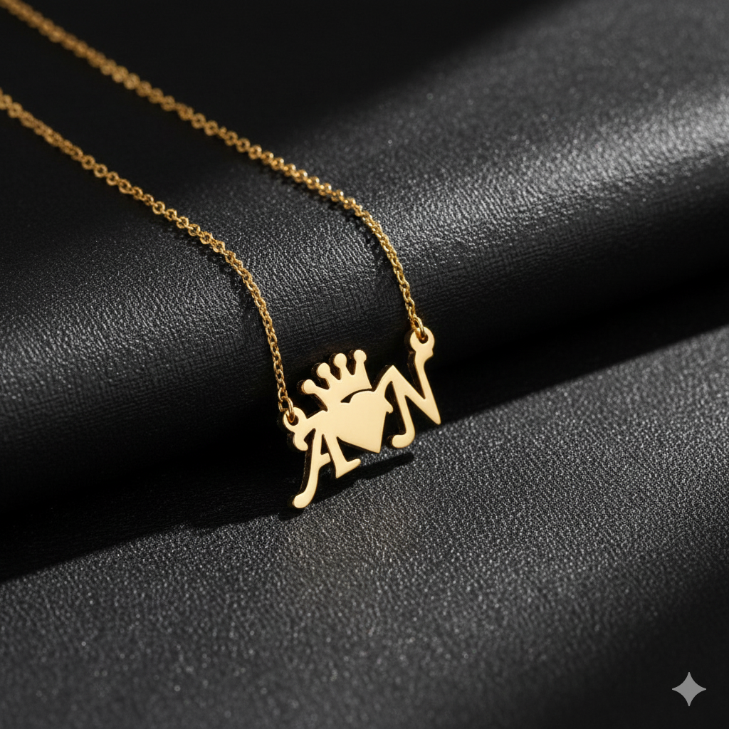 Prestigious Necklace With Couple's Initials With Heart And Crown.