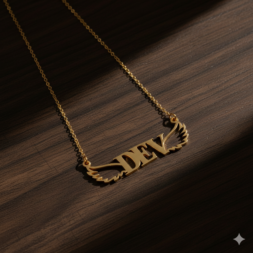 Capital Name Necklace With Wings