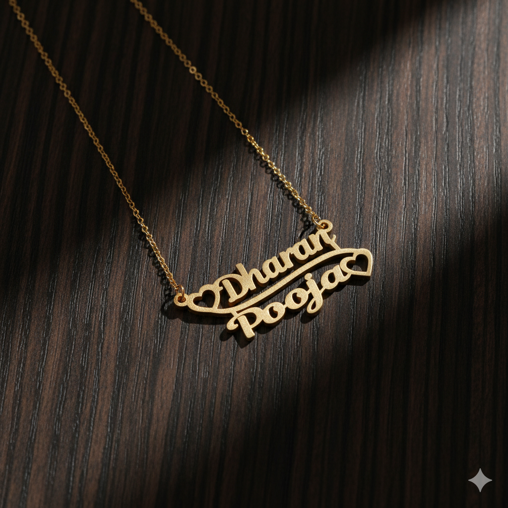 Stylish Double Name Pendant With Connected Hearts