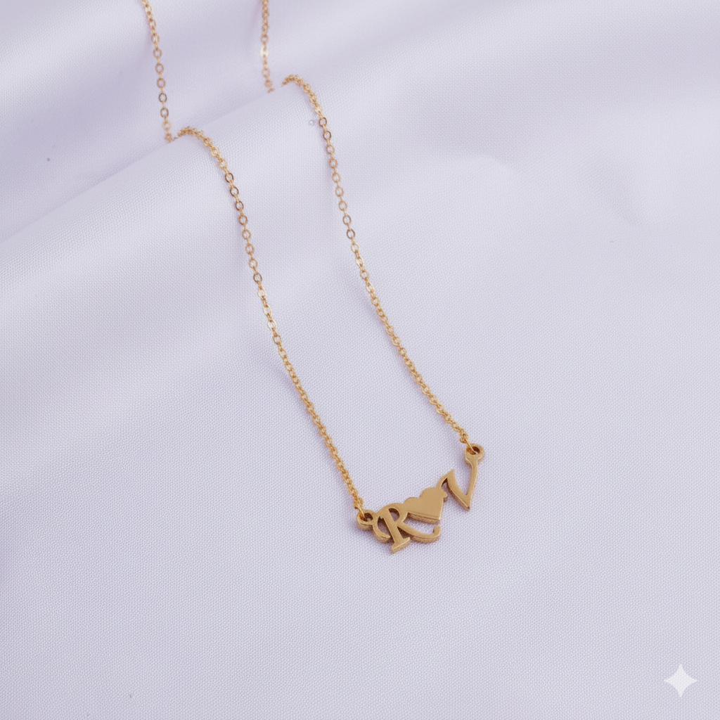 Precious Necklace With Couple's Initials And Heart