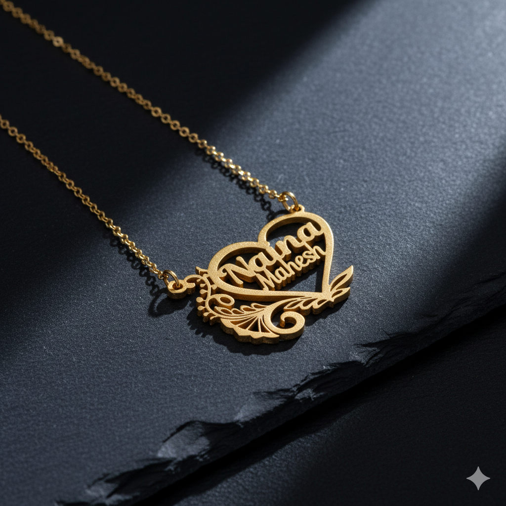 Elegant designer heart double name necklace