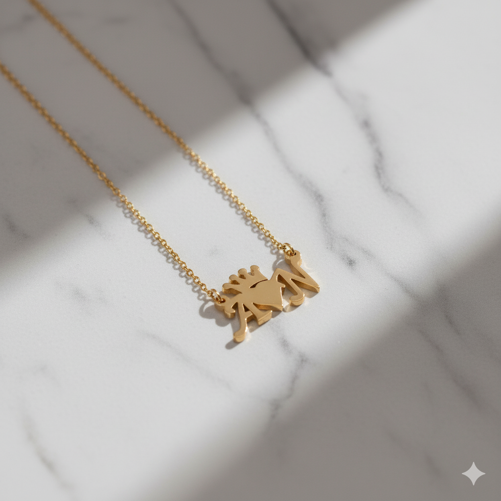 Prestigious Necklace With Couple's Initials With Heart And Crown.