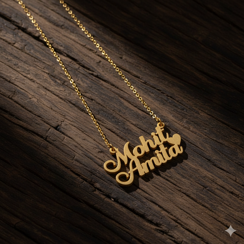 Classic Double Name Necklace With Heart