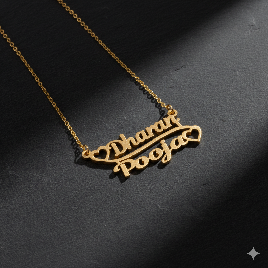 Stylish Double Name Pendant With Connected Hearts