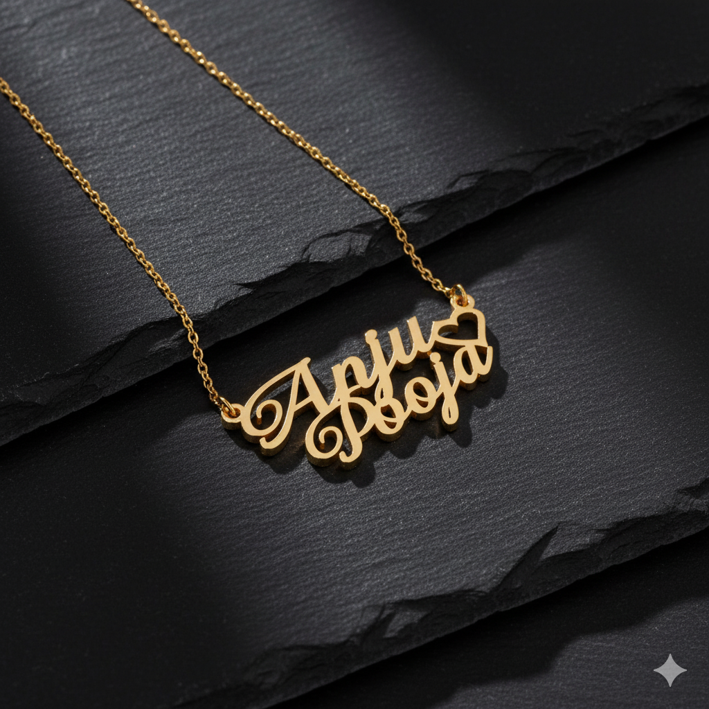 Elegant Double Name Pendant Necklace With Heart