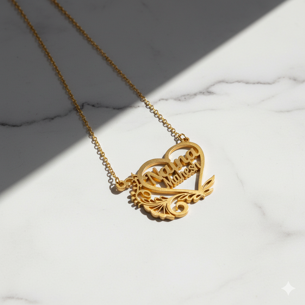 Elegant designer heart double name necklace