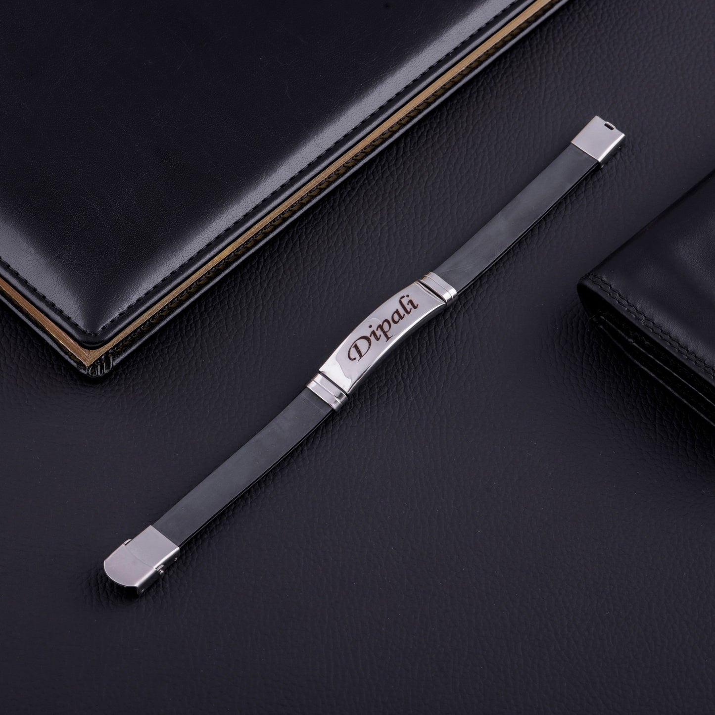 Customized Silver Bracelet With Silicone Strap