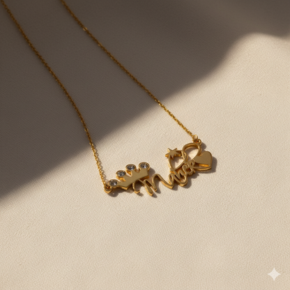 Exquisite Necklace With Heart, Star And Crown