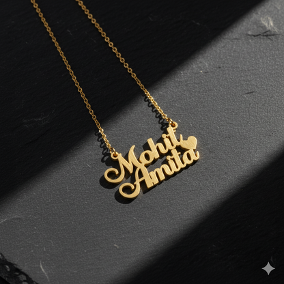 Classic Double Name Necklace With Heart