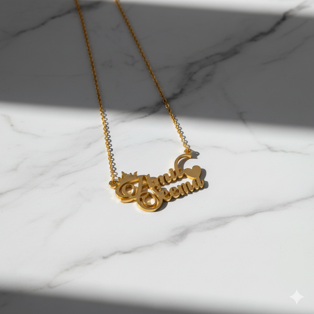 Exclusive Double Name Necklace With Crown And Heart
