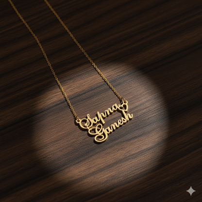 Dual Name Necklace With Cursive Elements