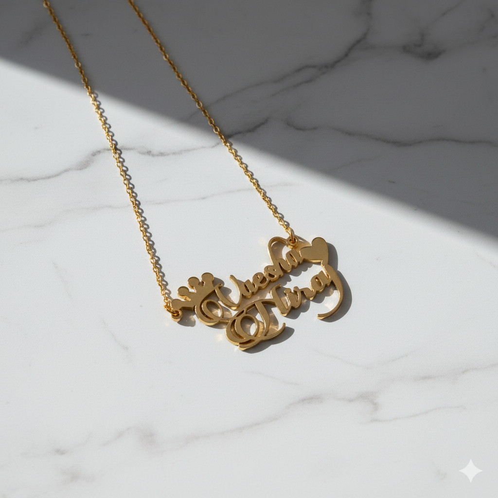 Customised Name Pendant Necklace With Heart And Crown