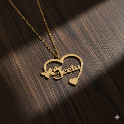 Necklace With Premium Heart Butterfly And Crown