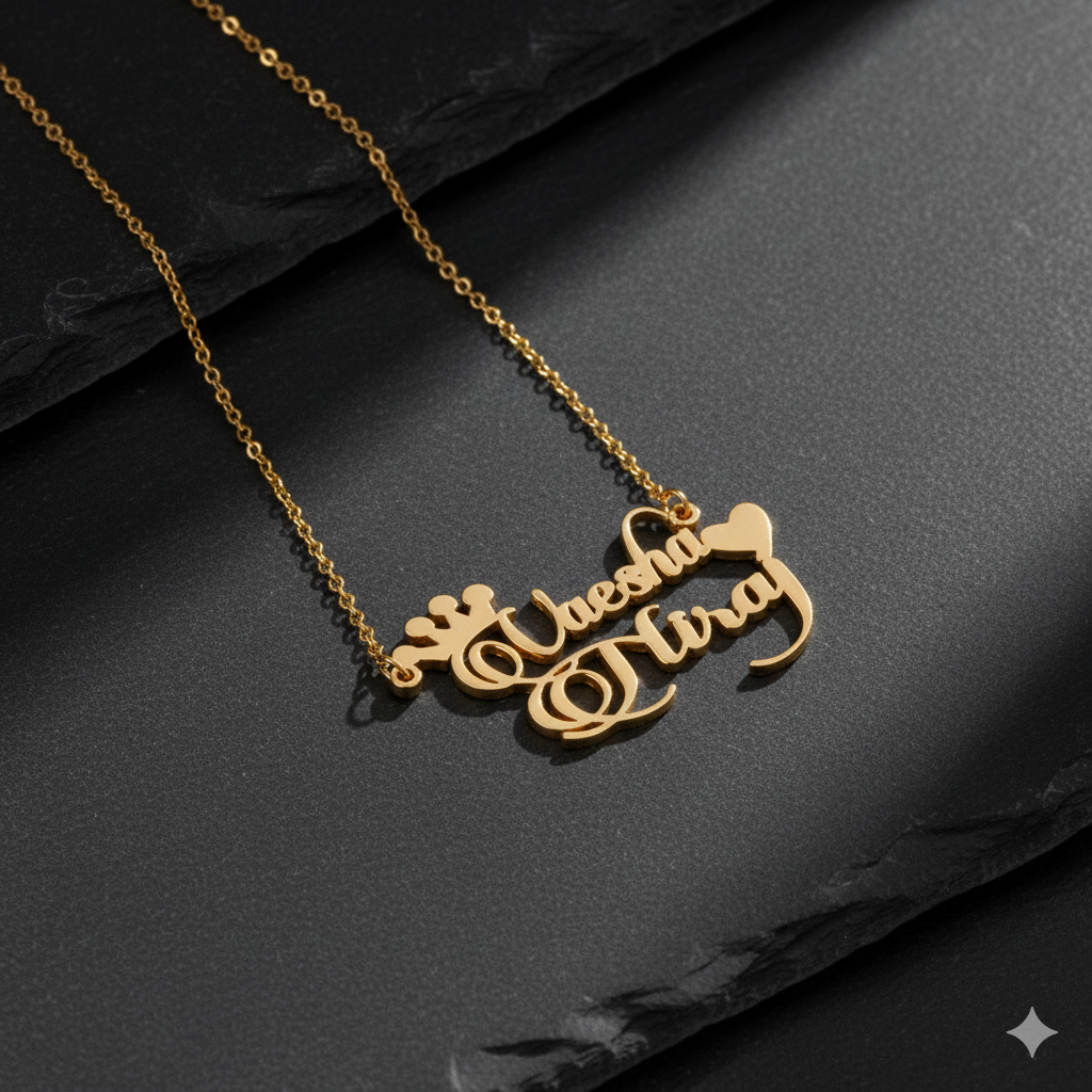 Customised Name Pendant Necklace With Heart And Crown