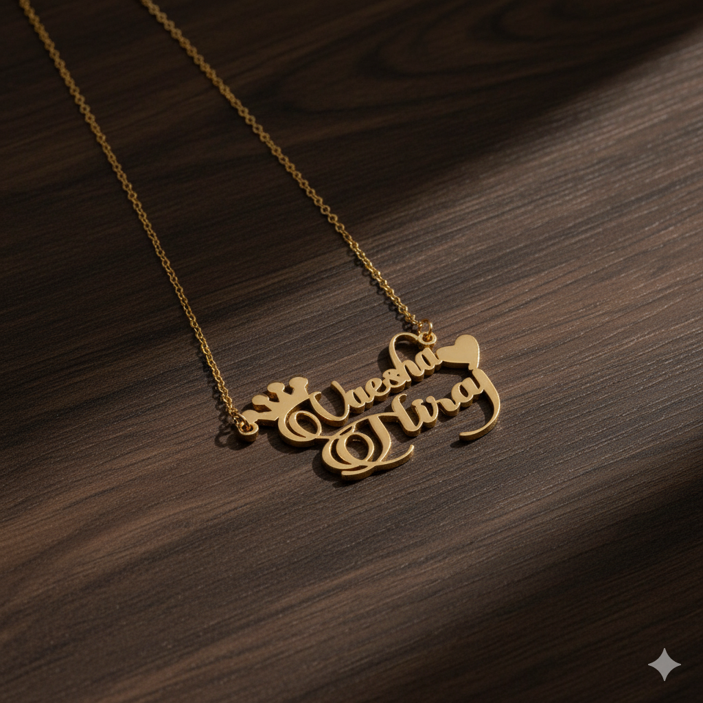 Customised Name Pendant Necklace With Heart And Crown
