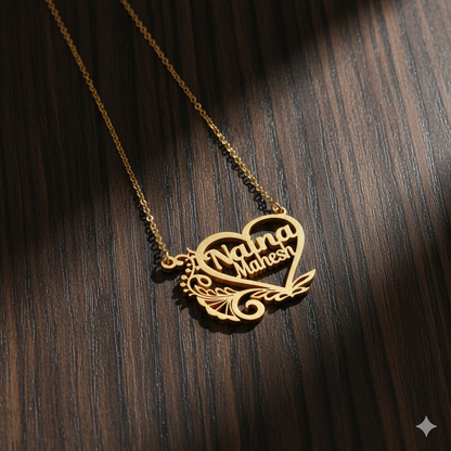 Elegant designer heart double name necklace