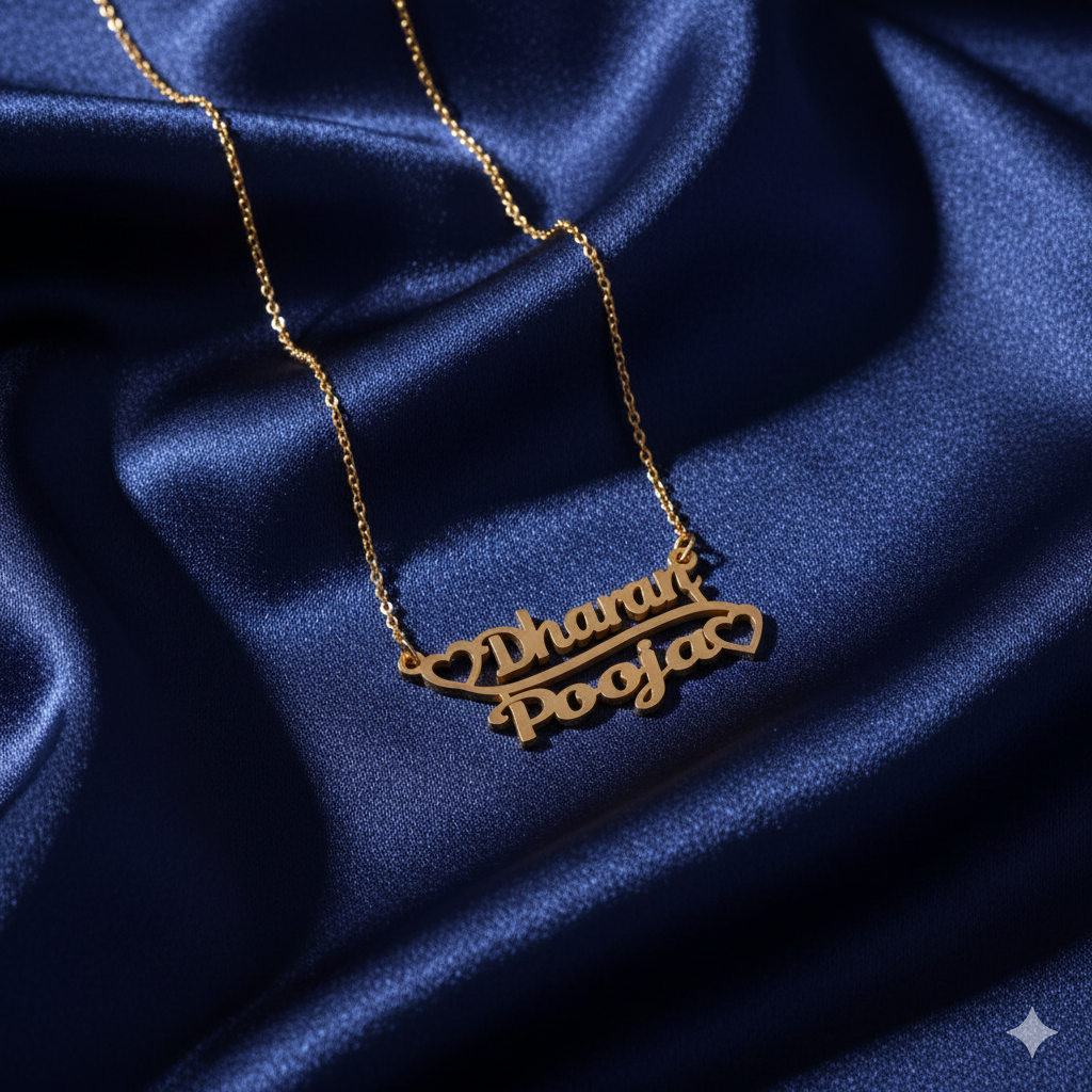 Stylish Double Name Pendant With Connected Hearts