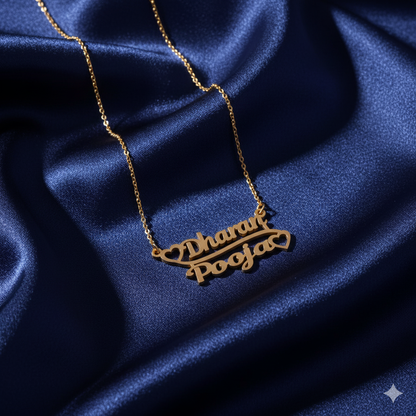 Stylish Double Name Pendant With Connected Hearts