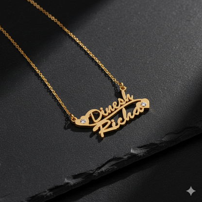 Sophisticated double name pendant with diamond heart