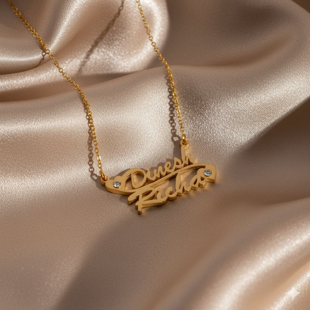 Sophisticated double name pendant with diamond heart