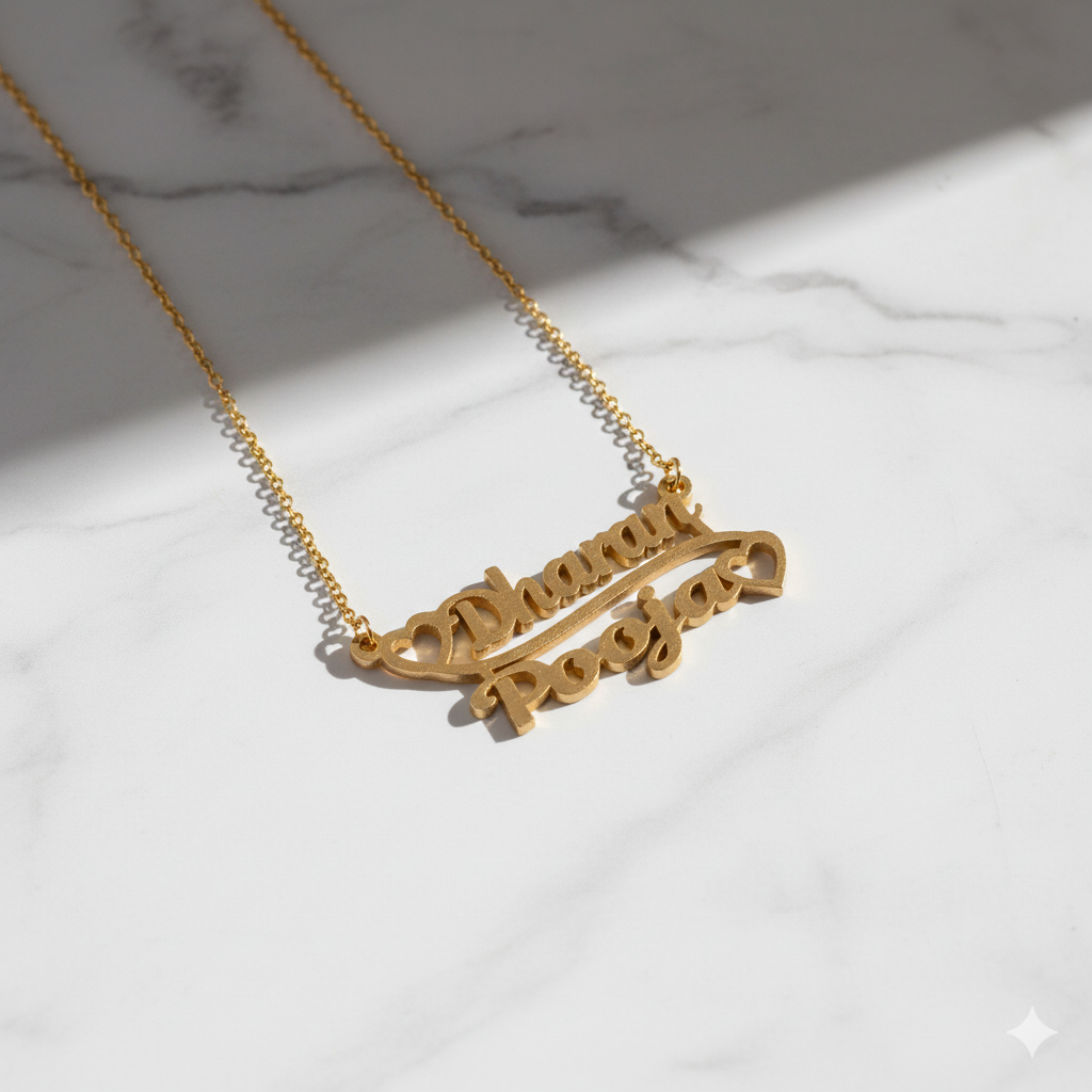 Stylish Double Name Pendant With Connected Hearts