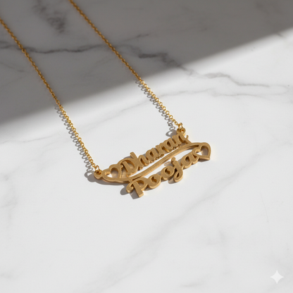 Stylish Double Name Pendant With Connected Hearts