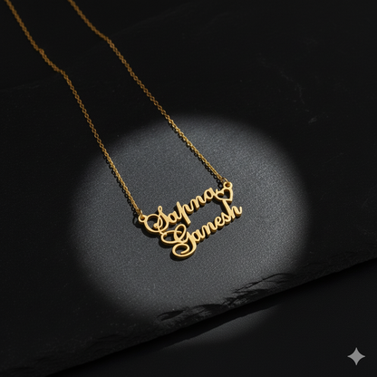 Dual Name Necklace With Cursive Elements