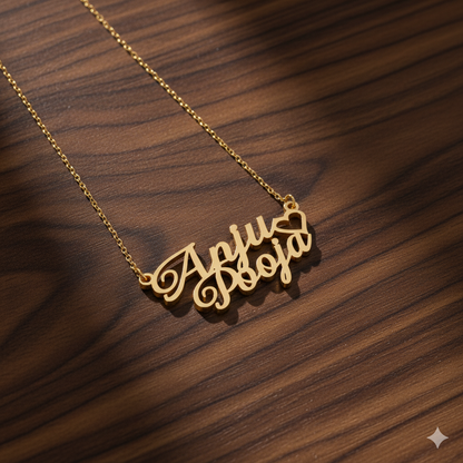 Elegant Double Name Pendant Necklace With Heart