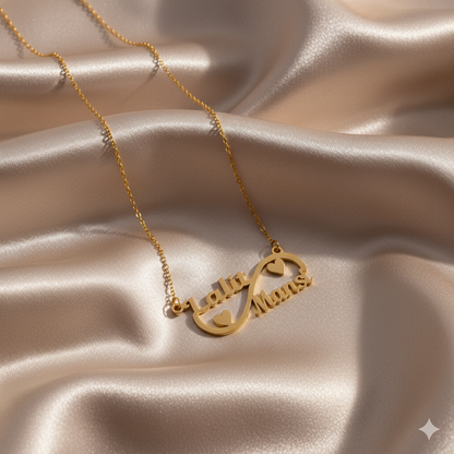 Infinity Necklace With Personalized Dual Name Pendant