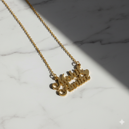Classic Double Name Necklace With Heart