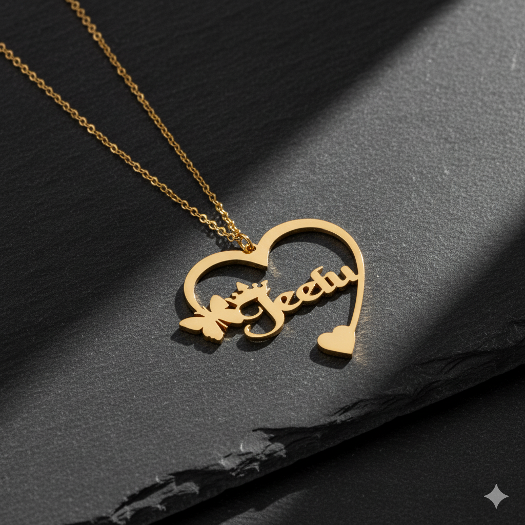 Necklace With Premium Heart Butterfly And Crown