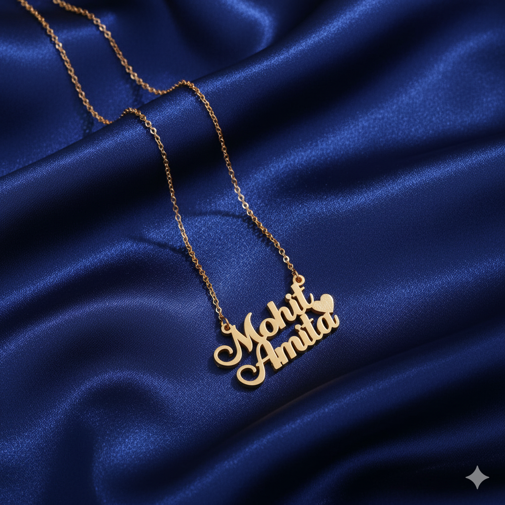 Classic Double Name Necklace With Heart