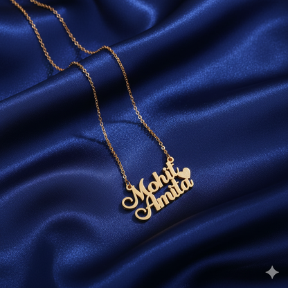 Classic Double Name Necklace With Heart