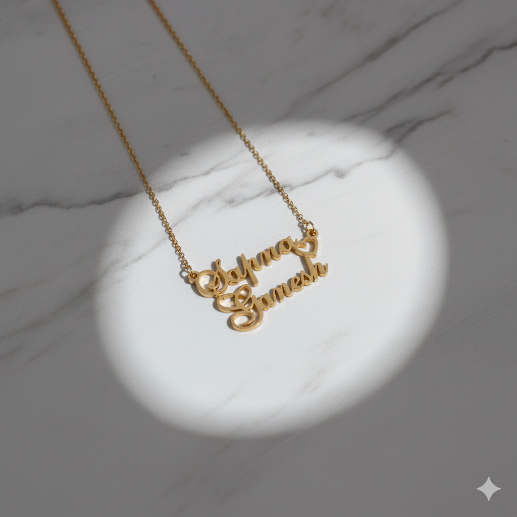 Dual Name Necklace With Cursive Elements