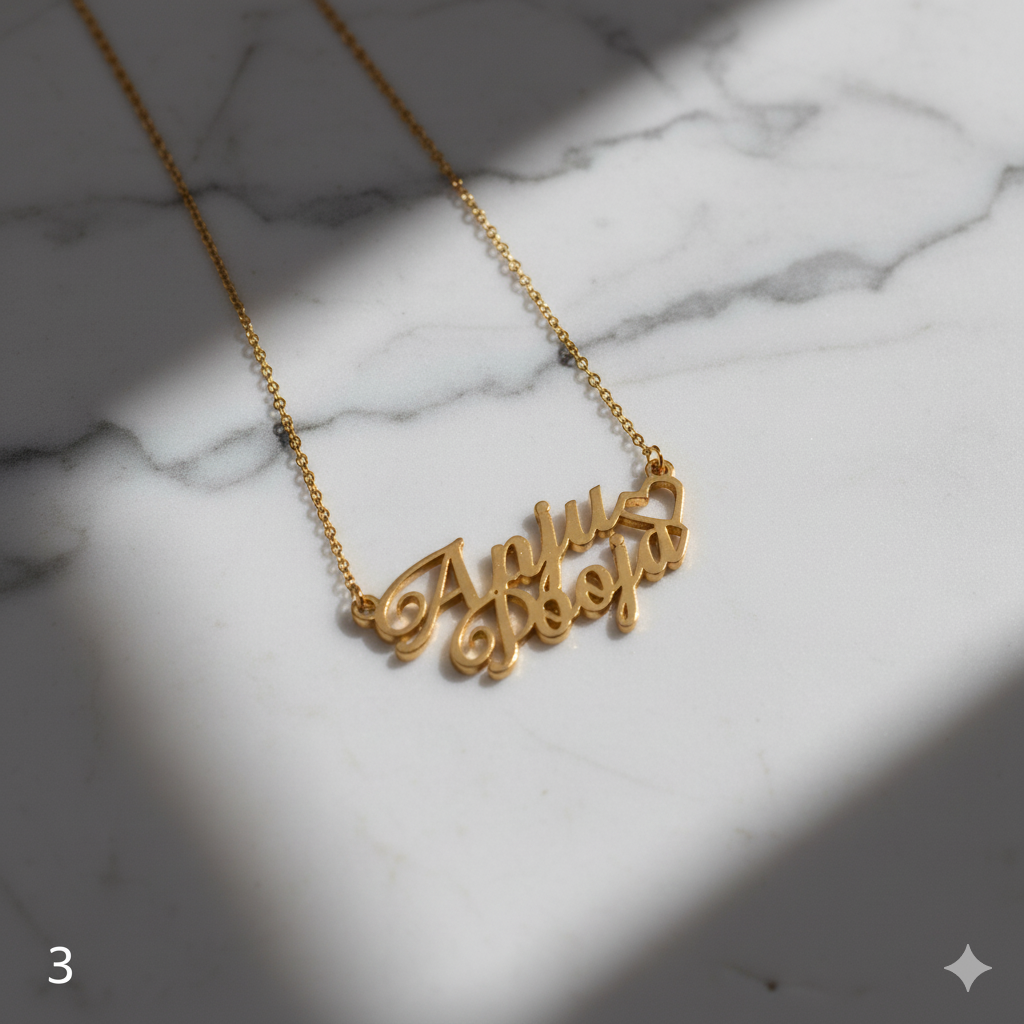 Elegant Double Name Pendant Necklace With Heart