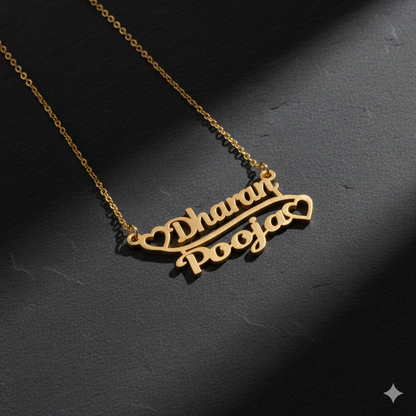 Stylish Double Name Pendant With Connected Hearts