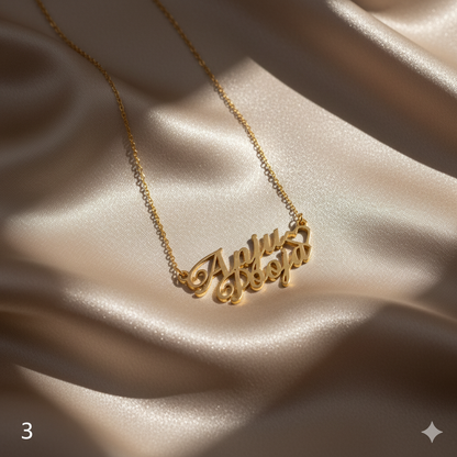 Elegant Double Name Pendant Necklace With Heart