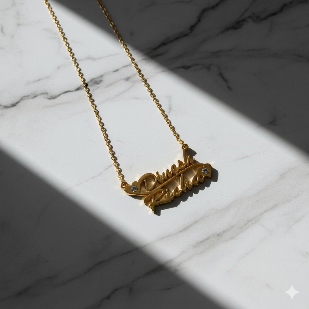 Sophisticated double name pendant with diamond heart