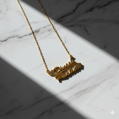 Sophisticated double name pendant with diamond heart