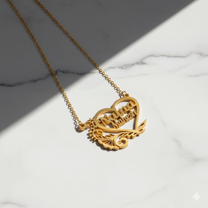 Elegant designer heart double name necklace