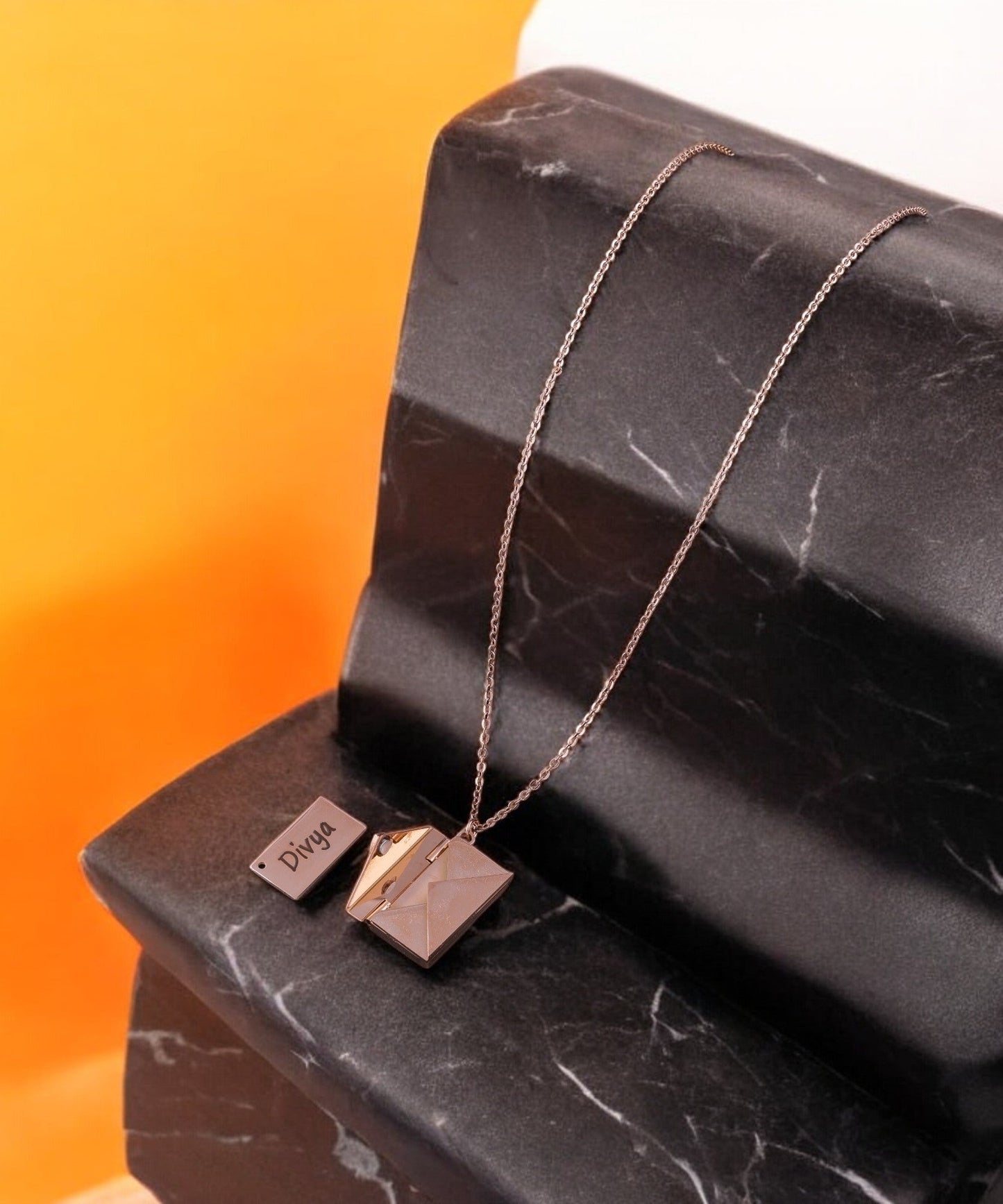 Personalized Rose Gold Message Box Pendant Necklace