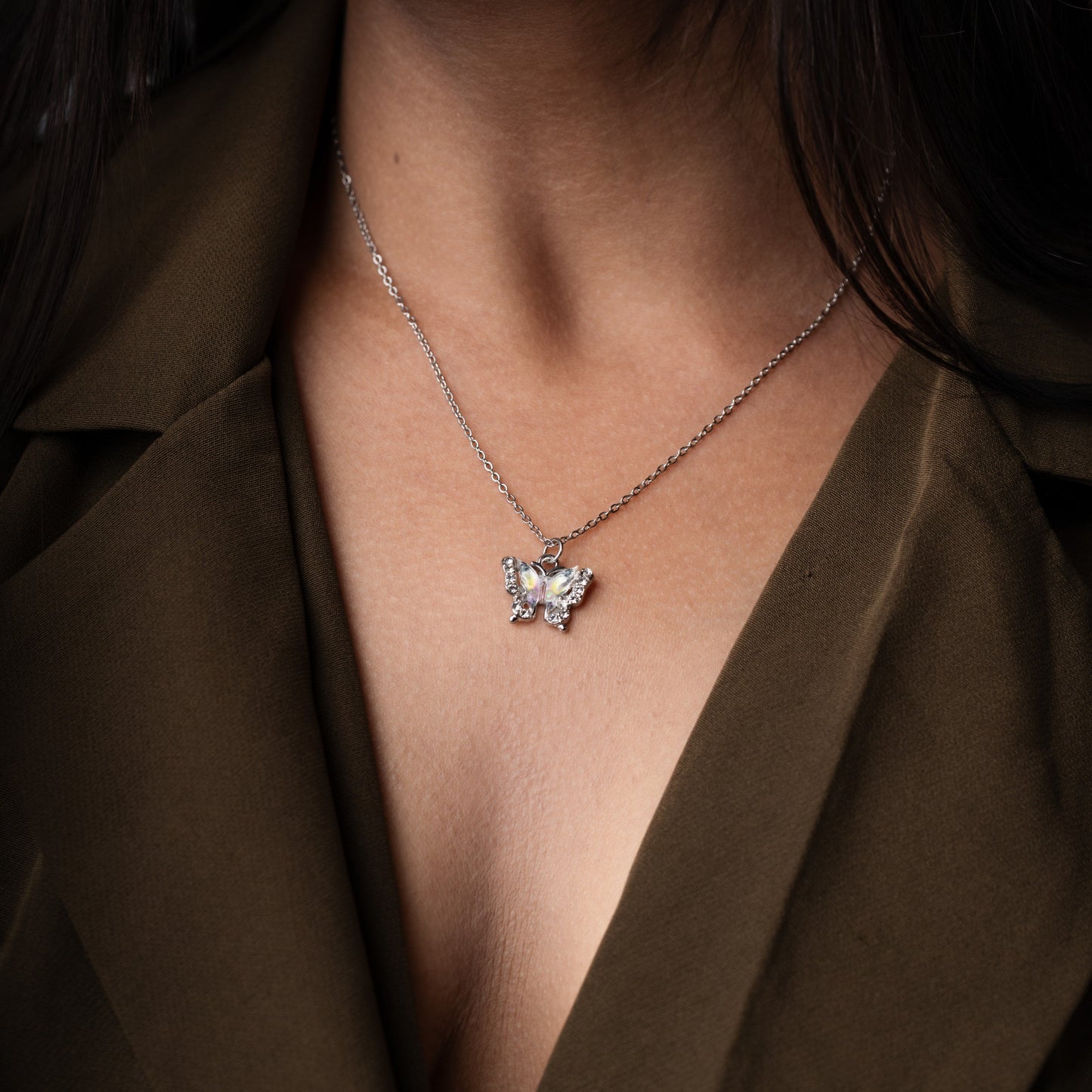 Ethereal Butterfly Crystal Pendant Necklace