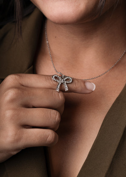 Silver Grace Bow Pendant Necklace