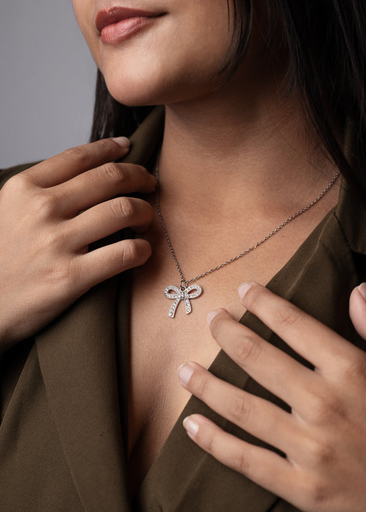 Silver Grace Bow Pendant Necklace